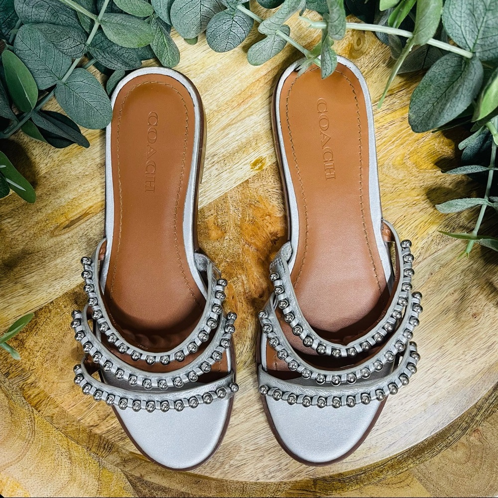 Coach - Isa Studded Metallic Leather Slide Sandal 7.5 - Picture 5 of 16